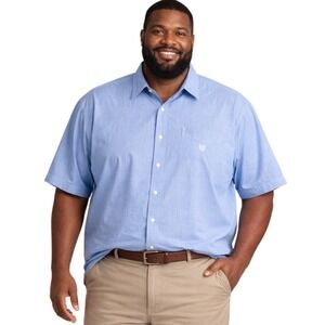 Chaps Men's Short Sleeve Button-Up Shirt Light Blue Micro-Check 3XB Easy Care